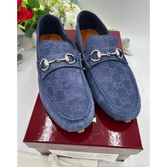 Men\'s Gucci blue suede GG embossed Driver loafer size 11 fits 11.5 made Italy main image 10
